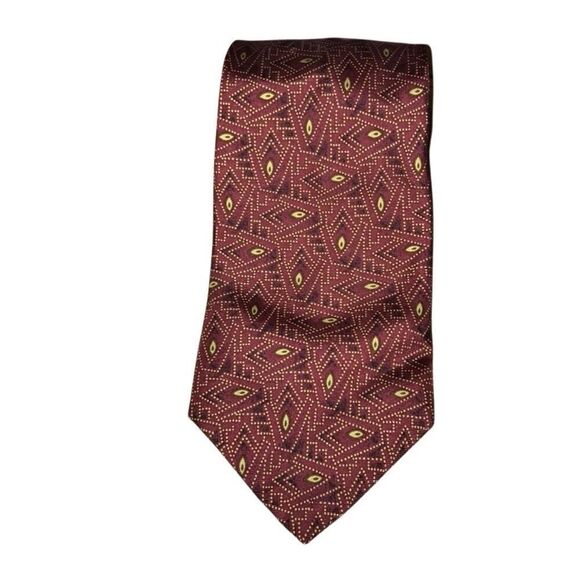 Christian Dior Monsieur Red Silk Neck Tie Geometric Print - Picture 1 of 8